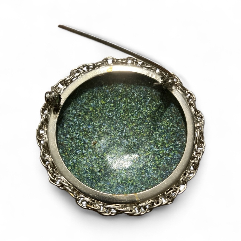 Vintage Iris Lily Botanical Enamel Silver Tone Frame Cloisonné Picture Brooch - Picture 2 of 4